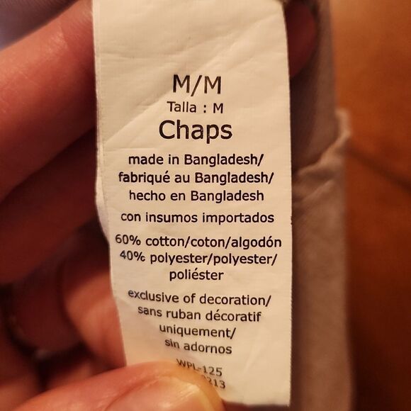 CHAPS Men's Easy Care Long Sleeve Button Down Shirt, Medium, Tan & White - Picture 7 of 8